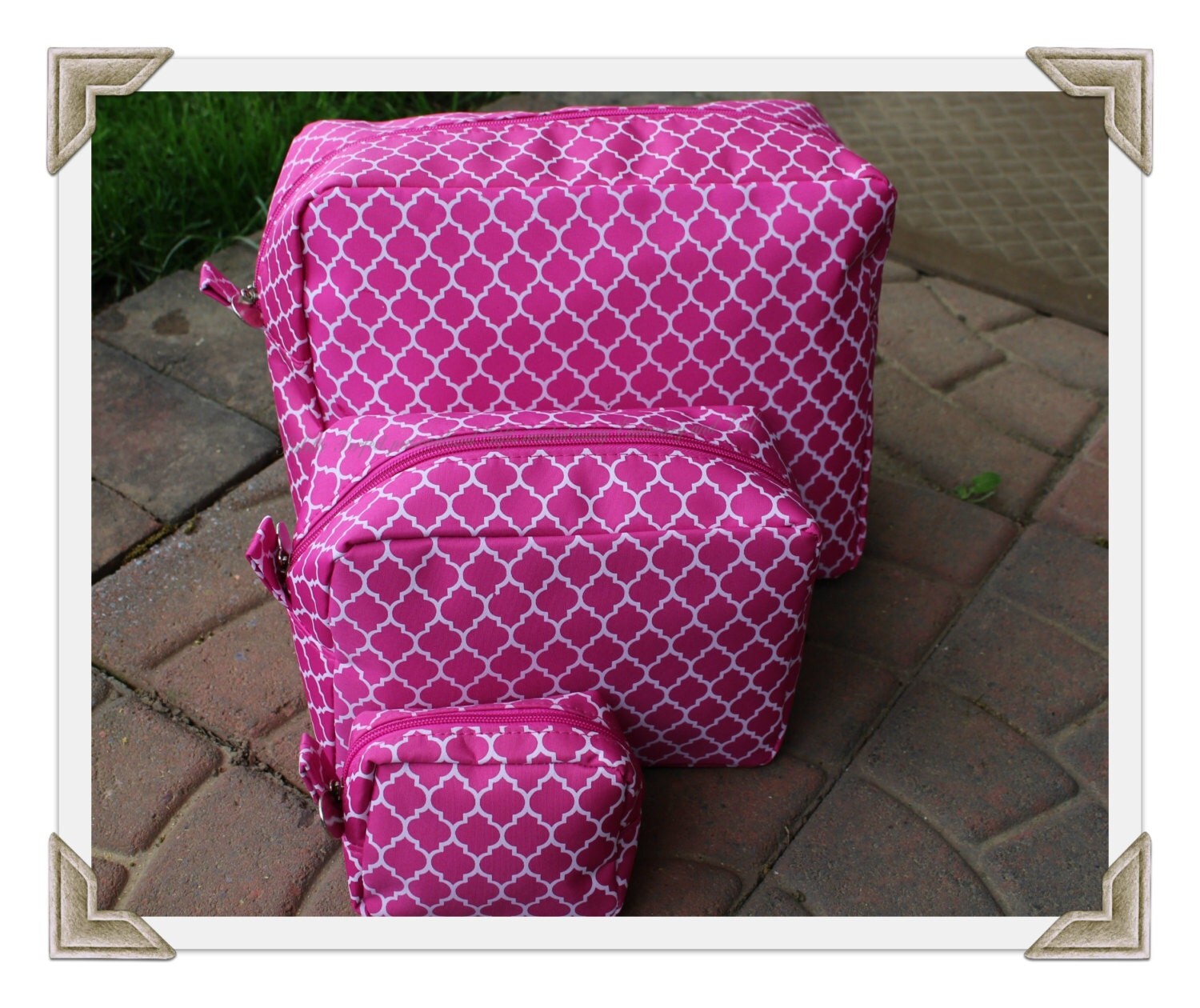 Monogrammed Cosmetic Bag Set Personalized Toiletry Bag Set