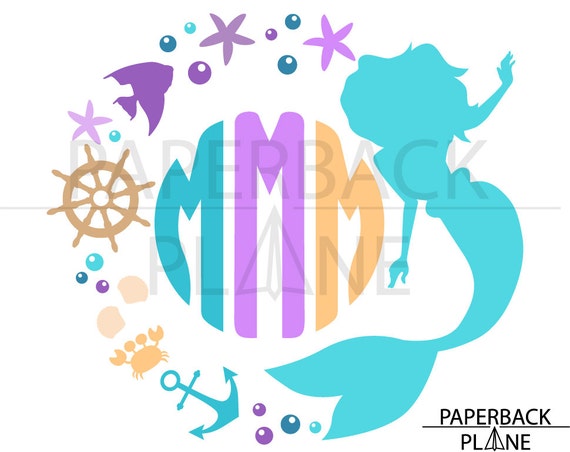 Download Mermaid monogram frame SVG PNG DXF Cut Files use for