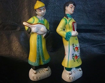 Oriental Couple Figurines, Porcelain Asian Courting Couple, Asian Girl and Boy Figurines, Japanese Couple Statues, Vintage Man and Woman Set