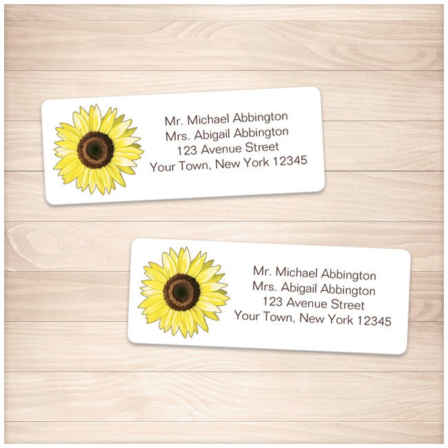 printable sunflower address labels yellow bright happy