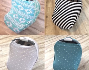 Stretchy Car Seat Cover, Aztec, Black White Stripe, Gray Arrow, Jade Arrow, nursing cover, and shopping cart cover, multi use nursing cover