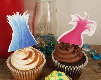 Trolls movie cupcake toppers, trolls birthday, trolls party supplies, trolls movie decorations