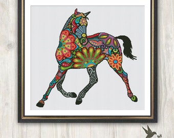 Horse Cross Stitch Pattern, abstract animal cross stitch pattern, modern cross stitch pattern, mosaic cross stitch pattern, needlecraft