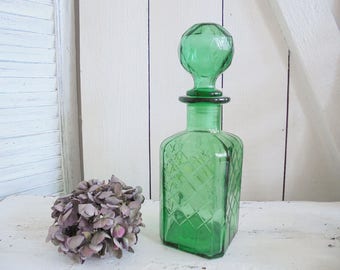 Vintage green glass carafe decanter Italy