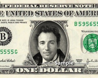 BRUCE SPRINGSTEEN on a REAL Dollar Bill Money Cash Collectible Memorabilia Celebrity Novelty