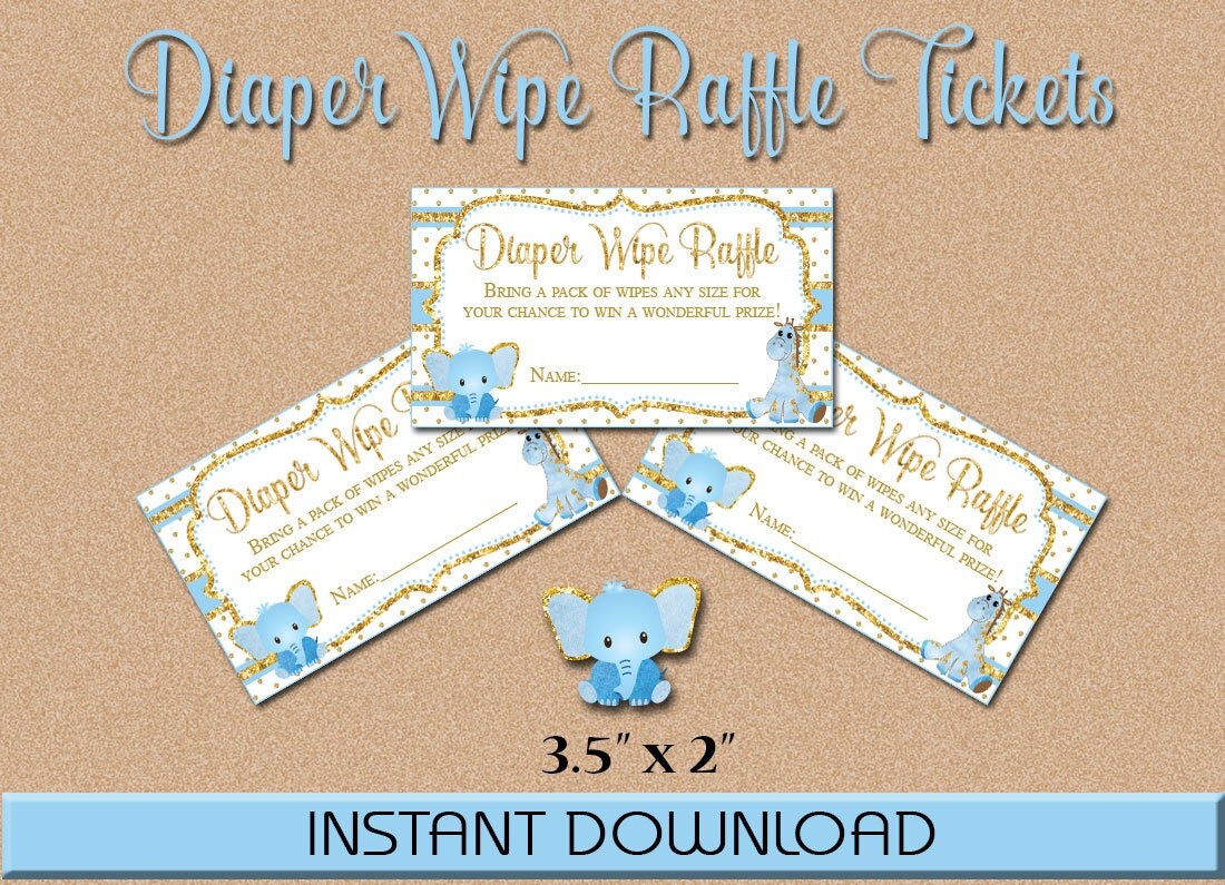 baby shower diaper wipe raffle tickets blue and gold