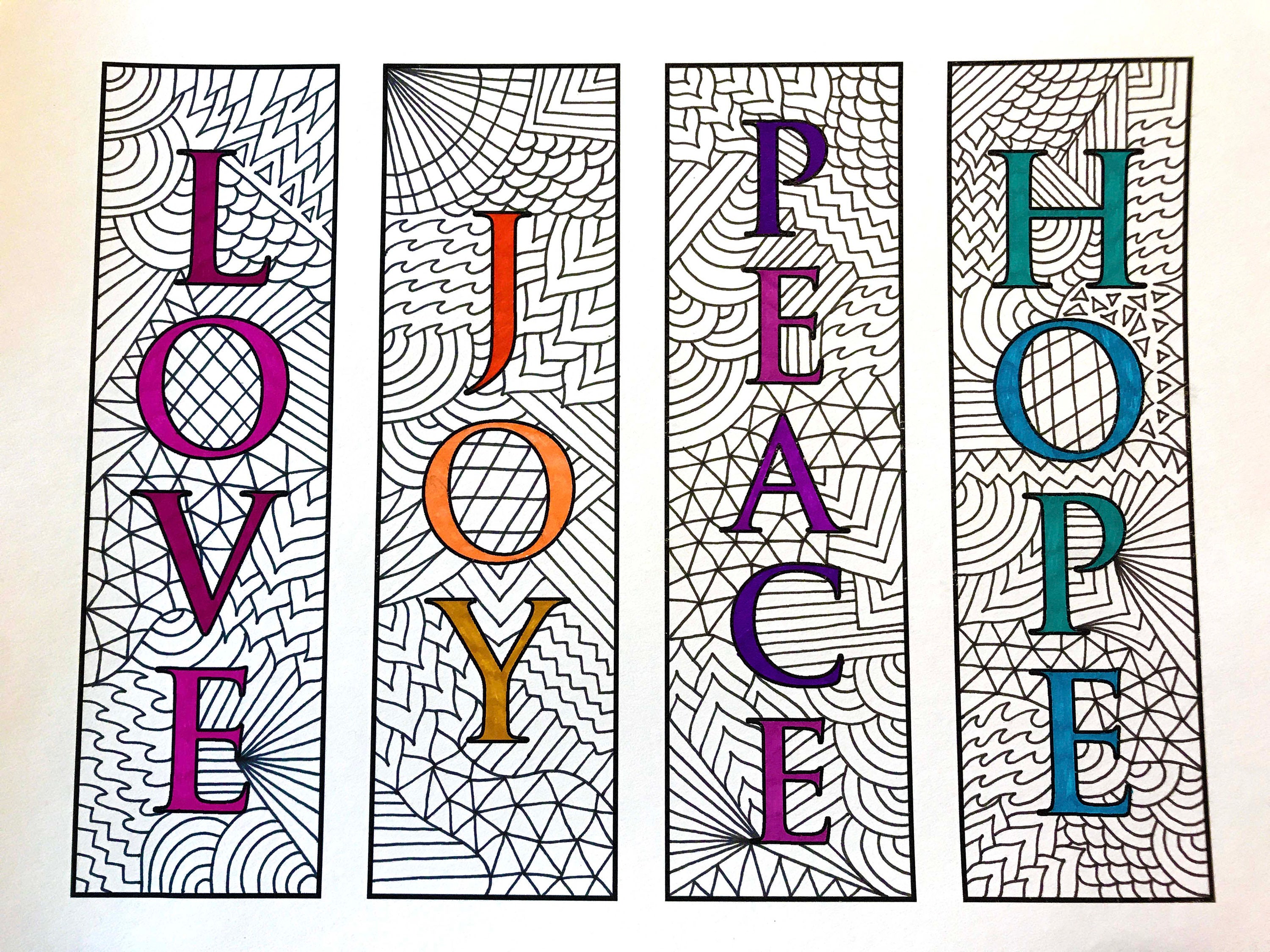 love joy peace hope bookmarks pdf zentangle coloring page