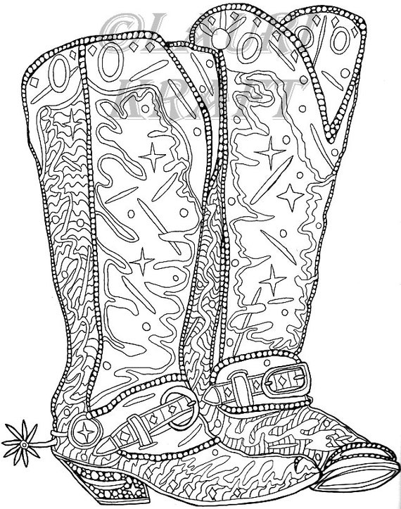 Cowboy cowgirl boots ranch farm Printable Adult Coloring Book