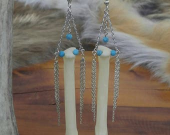 Bobcat Bone Earrings, Turquoise Beads, Animal Bones, Bone Jewelry, Bone Art, Taxidermy Jewelry, Vulture Culture, Bohochic, Festival Fashion