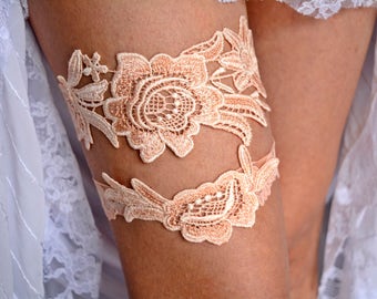Peach Wedding Garter, Lingerie Garter, Garter Lace, Wedding Garter Set, Peach Garter Set, Garter For Wedding, Lace Garter Set, Keep Garter