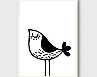 Bird Wall Print, Home Decor, Modern Printable, Black and White Art, Scandinavian Poster, Abstract Bird, Abstract Art, Birds Nursery Poster