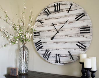 36" Large Distressed Wall Clock, Painted Clock, Wood Clock, Oversized Clock