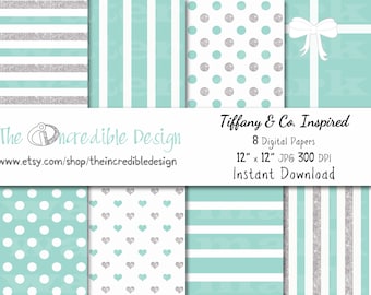 Tiffany & Co. Glitter Inspired digital paper pack for scrapbooking, Making Cards, Tags and Invitations, Instant Download