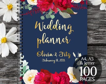 Printable wedding planner, Wedding planner book, DIY wedding guide, PDF wedding kit, Wedding binder, Navy burgundy wedding, Bridal planner