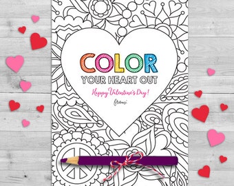 Color Your Heart Out Valentine, Crayon Valentines Day Card, Chalk Classroom Valentines Cards, Valentine Gift Tags, Classroom Valentines Card