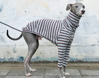 Italian Greyhound Clothing, Rib, Long Sleeves T-shirt, Stripe [CACAO/GRAY]