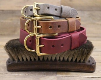Adjustable dog collar, FREE ID TAG, Handmade leather collar, Dog collar, Collar, Gold hardware, Solid brass buckle, Classic collar.