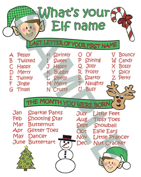 Download What's your Elf name 8 x 10 . printable