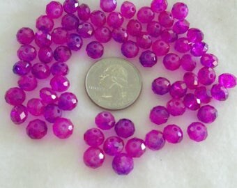 Pack of 6 mm x 8 mm Rondelle Beads, Fuchsia with Purple Spots (2003)
