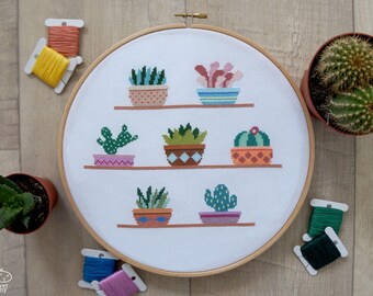 Cactus Cross Stitch Pattern PDF, Cute Cross Stitch, Succulents Counted Cross Stitch Chart, Modern Cacti Plants Embroidery, Gift for Mom