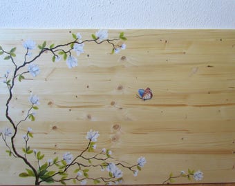Beautiful White flowers headboard handpainted Bonito headboard of bed hand painted white flowers