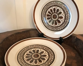 Vintage Cavalier Ironstone Brown Floral "Monterey" Pattern 10 Inch Dinner Plates Set of 4 | Made by Royal China