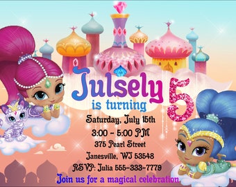 Shimmer and Shine Invitation Shimmer Shine Birthday invitation Shimmer Invitations Shine Printable Invites Party Shimmer Shine Invitations
