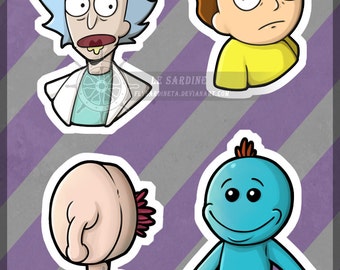 Rick and Morty Stickers! Rick, Morty, Plumbus and Mr Meeseks.