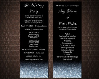 Black and Silver Glitter Sparkles, Silver and Black DIY Printable Wedding Program, Instant download, Editable wedding program, code-034