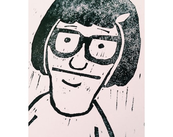 Original Bobs Burgers Lino Print | Tina | Dina | Cartoon | Animation | Bob Belcher | Sitcom