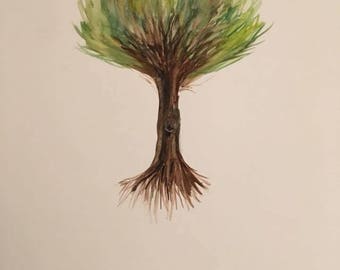 Small watercolor tree painting A5