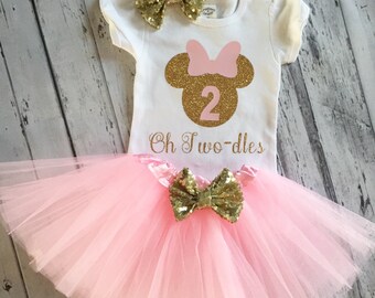 Pink and Gold Oh Twodles Minnie Mouse 2nd Birthday Shirt & Tutu, Toodles Birthday Shirt, Oh Twodles, Minnie Mouse 2nd Birthday Outfit, Tutu