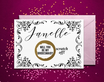 Scratch Off PERSONALIZED Will you be my Bridesmaid Card - Maid of Honor, Matron of Honor, Bridesmaid Ask Card with Metallic Envelope