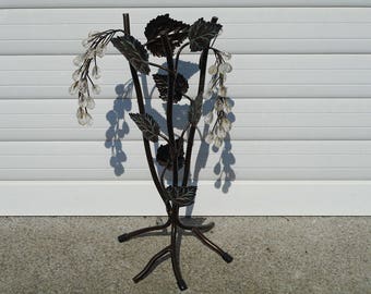 Rustic table stand vintage metal stand retro décor wine lover gift vintage decor metal artwork floral desk décor vine leaves grapes branch