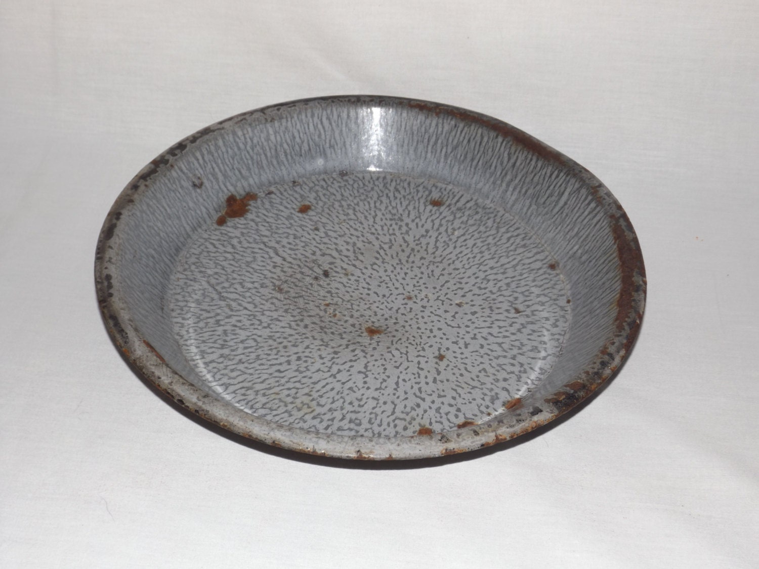 Grey enamel vintage pie tin,metal 10" pie plate,enamelware, enamel