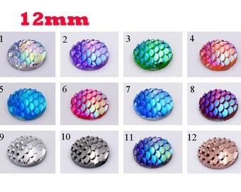 12mm Round Mermaid Cabochon-AB Scale Cabochons-Iridescent Cabochons-Fish Scale Cabochon-Resin Cabochon for 12mm bezel tray-Mermaid Earrings