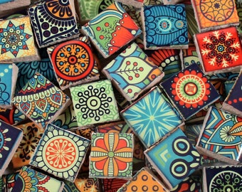 Ceramic Mosaic Tiles - Bright Colors Medallions Moroccan Tile Mosaic Blue Green Yellow Red - 90 Pieces /Mosaic Art / Mixed Media Art/Jewelry