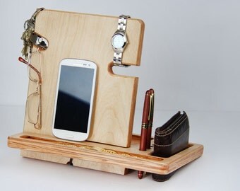 Birch Docking Station Back to School Gift Dorm Desk iPad Dock Engraved Gift for Husband Gift for Groomsmen Gift AppleWatch Dock Tablet Stand