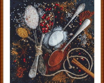 Kitchen Spices - Counted Cross Stitch Pattern, Cross-stitch, crossstitch, xstitch,x-stitch, chart, Instant Download PDF