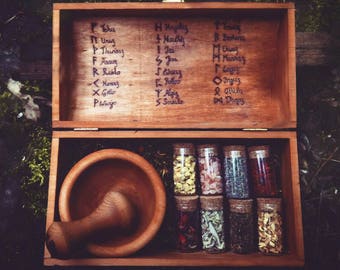 Witch Box - Herb Witch Box - Mix your own blends - Pagan - Runes - wooden Box