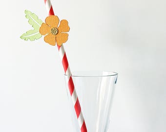 12 Flower paper straws- paper straws- tropical flower paper straws- summer paper straws- Hawaiian party paper straws- flower themed party