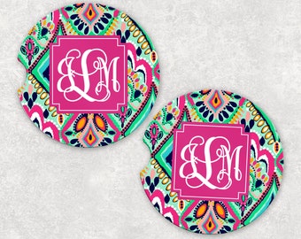 Monogrammed Car Coasters - Moroccan - Cup Holder Coasters Personalized Sandstone Coasters Car Accessories For Women Gifts For Her