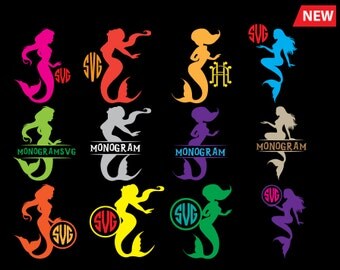 Princess Mermaid Monogram Svg Silhouette Clip art Design svg cut files Cameo Decal cricut cutting file vector designs vinyl cutter Dxf Png