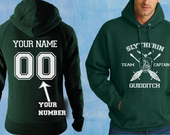 Slytherin Quidditch Hoodie Slytherin Team Captain Hooded sweatshirt Customize Name and Number, Unisex S - XXL