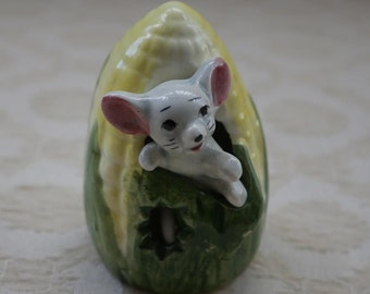 Mouse In Sweetcorn, Kitsch Ornament, Retro China Mouse, Pottery Mouse, Small Collectible, Foreign China, Mouse Figurine, Vintage China Mouse