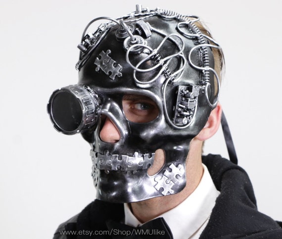Mens Skeleton Masquerade Ball Mask Metallic Steampunk Gear themed Studs Detail by WMUlike steampunk buy now online