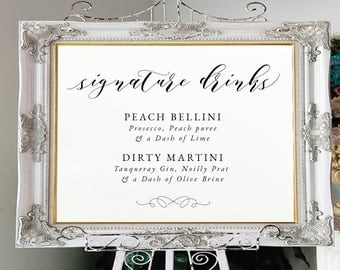 Signature Drinks Sign-Signature Cocktails Sign-Editable PDF-Instant Download-Printable Wedding Sign-Printable Signature Drinks-#SN029_W