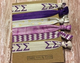 Tri Sig always wins BIG!! Sigma Sigma Sigma set of 5 Hair Ties- Great gift for Bid Week! Show your Tri sig sister love <3