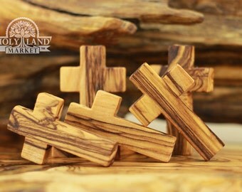 24 PCS Olive Wood Small Rosary Necklace Cross Handmade Bethlehem Jerusalem Artwork Holy Land Olive Wood Cross 24 Olive Wood Crosses