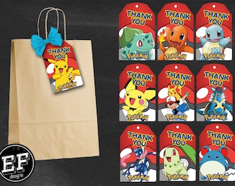 20 Pokemon Thank You Tags, Pokemon Birthday Favor Tags, Pokemon Party Tags, Pikachu Favor Tag, Pokemon GO Thank You Printables, Game Labels